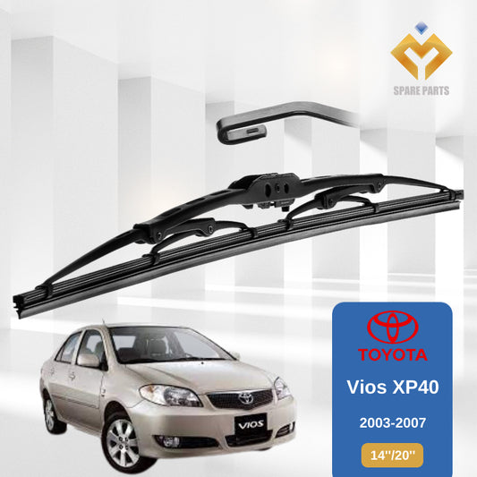 Toyota Vios XP40 1set 14"+20"GradeA Premium Rubber Car Wiper Metal U Hook