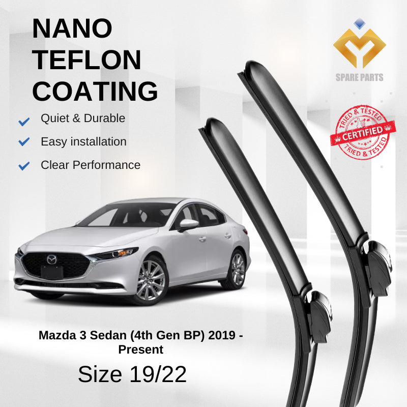 Mazda 3 Sedan Hatchback 4th Gen 2019 Premium Japan Tech Car Wiper Accessories 16”+26” Universal Hook–Includes Free Gift!