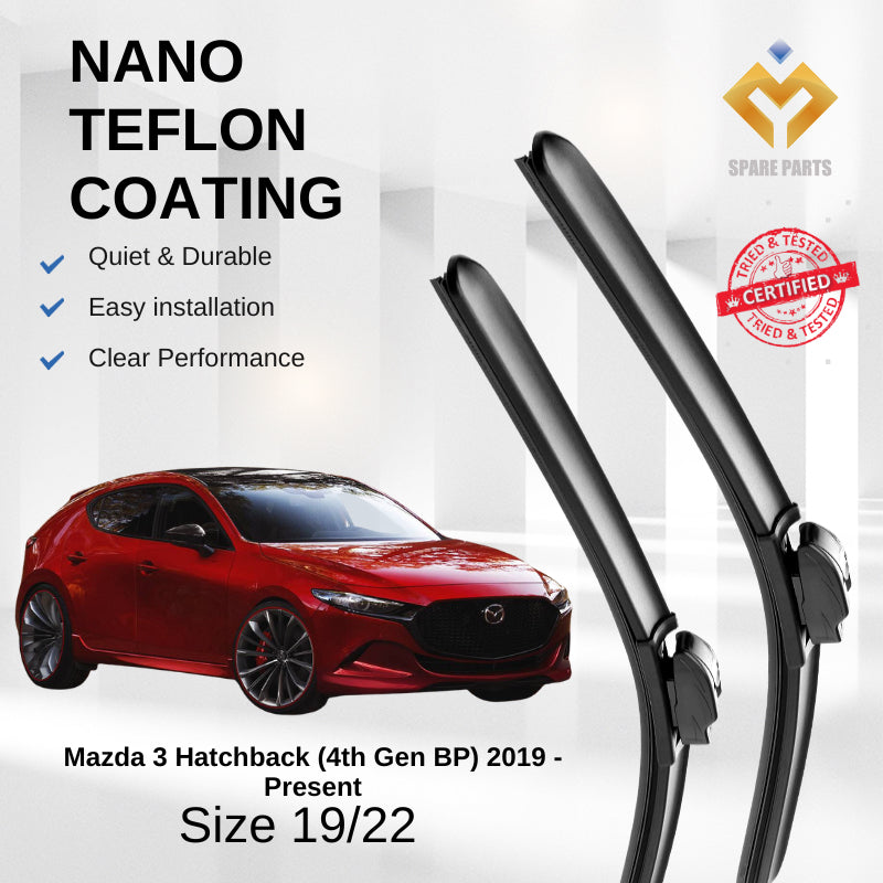 Mazda 3 Sedan Hatchback 4th Gen 2019 Premium Japan Tech Car Wiper Accessories 16”+26” Universal Hook–Includes Free Gift!