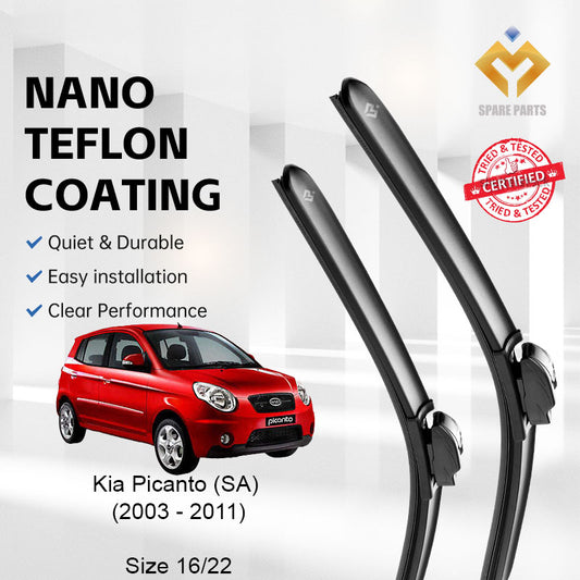 Kia Picanto 1st 2nd 3rd Gen Premium Quality Japan Tech Car Wiper 1set 16"+22" U Hook Free Microfibre Cloth