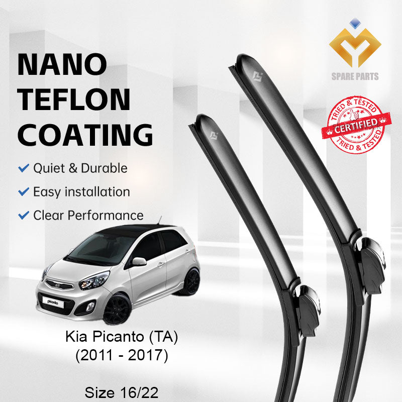 Kia Picanto 1st 2nd 3rd Gen Premium Quality Japan Tech Car Wiper 1set 16"+22" U Hook Free Microfibre Cloth