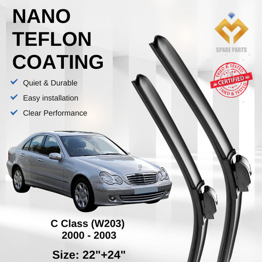 Mercedes C Class W203 2000 Premium Quality Japan Tech Car Wiper 1set 22"+24" U Hook Free Microfibre Cloth