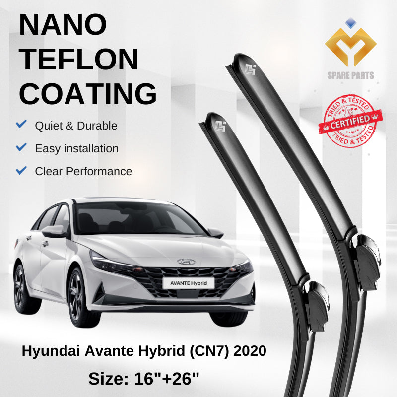 Hyundai Avante Hybrid (CN7) 2020 Premium Quality Japan Tech Car Wiper Accessories 16"+26" U Hook Free Microfibre Cloth
