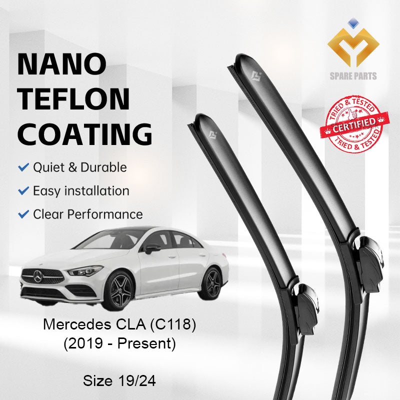 Mercedes CLA C118 2019-Present Premium Quality Japan Tech Car Wiper 1set 19"+24" Type 11 Clip-Includes Free Gift