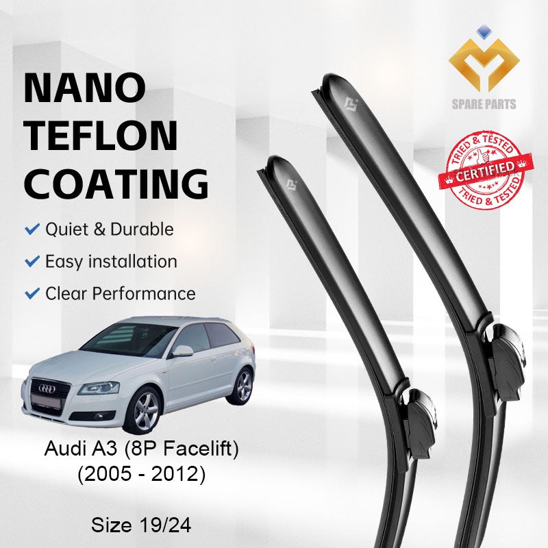 Audi A3 8P FACELIFT (2005-2012) Premium Japan Tech Car Wiper 19”+24” Type 07 Clip, Free Microfibre Cleaning Cloth