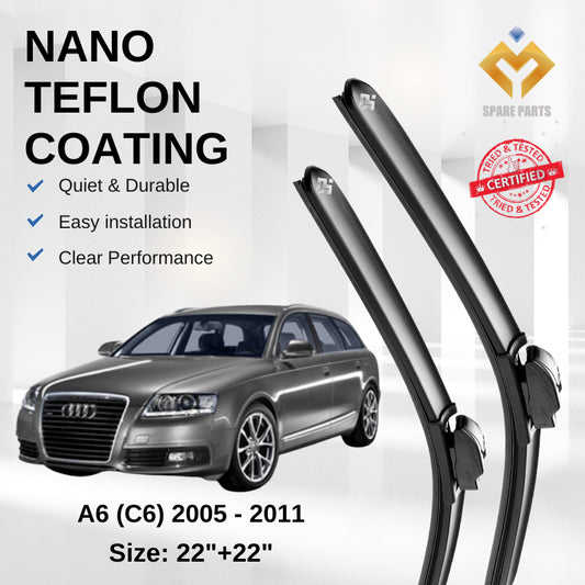 Audi A6 C6 (2005-2011) Premium Japan Tech Car Wiper 22”+22” Type 06 Clip, Free Microfibre Cleaning Cloth
