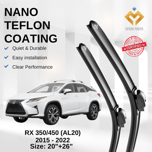 Lexus RX 350/450 AL20 (2015-2022) Premium Japan Tech Car Wiper 20”+26" Type 01 Clip, Free Microfibre Cleaning Cloth