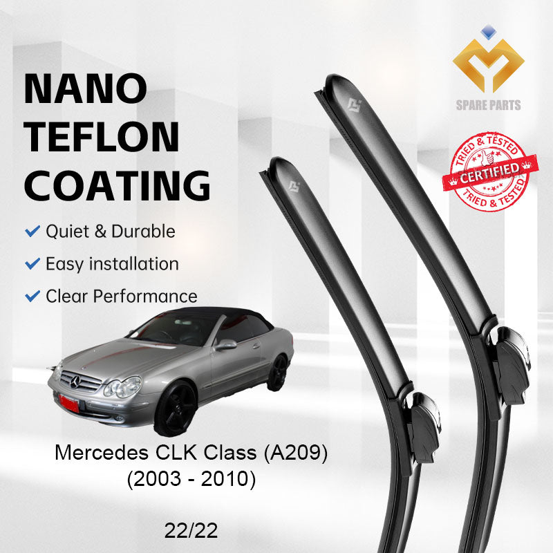 Mercedes CLK Class 2002-2009 C209 A209 Premium Quality Japan Tech Car Wiper 1set 22"+22" Type 09 Clip-Include Free Gift!