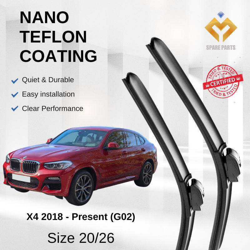 BMW X4 2018-Present G02 Premium Quality Japan Tech Car Wiper 1set 20"+26" Type 12 Clip-Includes Free Microfibre Cloth!