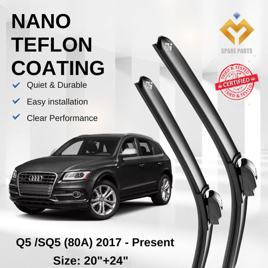 Audi Q5 /SQ5 80A (2017-Present) Premium Japan Tech Car Wiper 20”+24” Type 04 Clip, Free Microfibre Cleaning Cloth