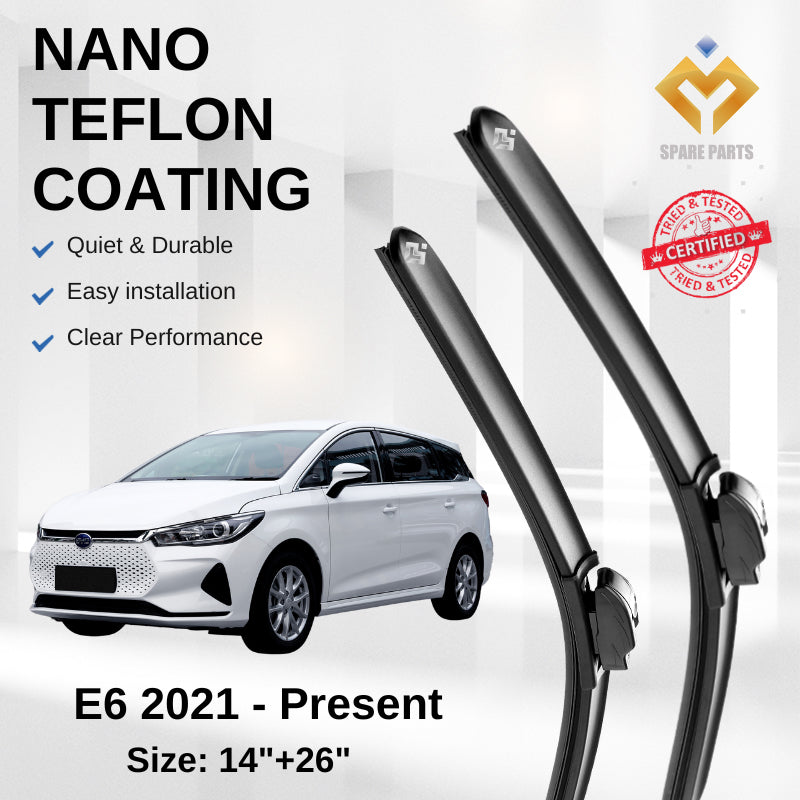 BYD E6 (2021-Present) Premium Japan Tech Car Wiper 14”+26” Type 01 Clip, Free Microfibre Cleaning Cloth