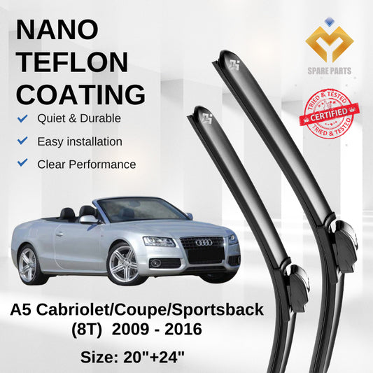 Audi A5 8T (2009-2016) Premium Japan Tech Car Wiper 20”+24” Type 04 Clip, Free Microfibre Cleaning Cloth