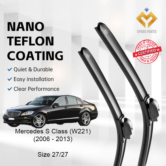 Mercedes S Class W221 2006-2013 Premium Quality Japan Tech Car Wiper 1set 27"+27" Type 03 Clip-Includes Free Gift