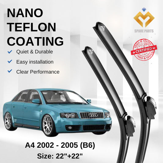 Audi A4 B6 (2002-2005) Premium Japan Tech Car Wiper 22”+22” Type 09 Clip, Free Microfibre Cleaning Cloth