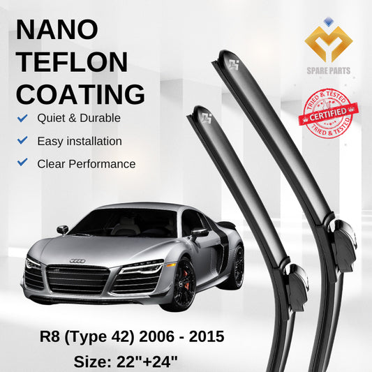 Audi R8 Type 42 (2006-2015) Premium Japan Tech Car Wiper 22”+24” Type 06 Clip, Free Microfibre Cleaning Cloth