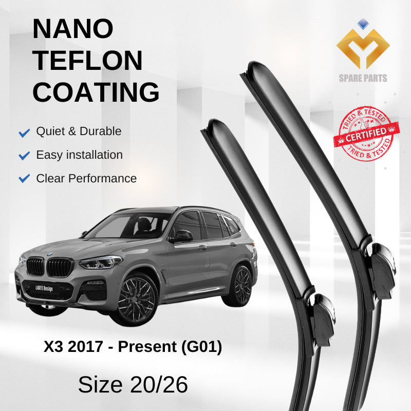 BMW X3 2017-Present G01 Premium Quality Japan Tech Car Wiper 1set 20"+26" Type 12 Clip-Includes Free Microfibre Cloth!