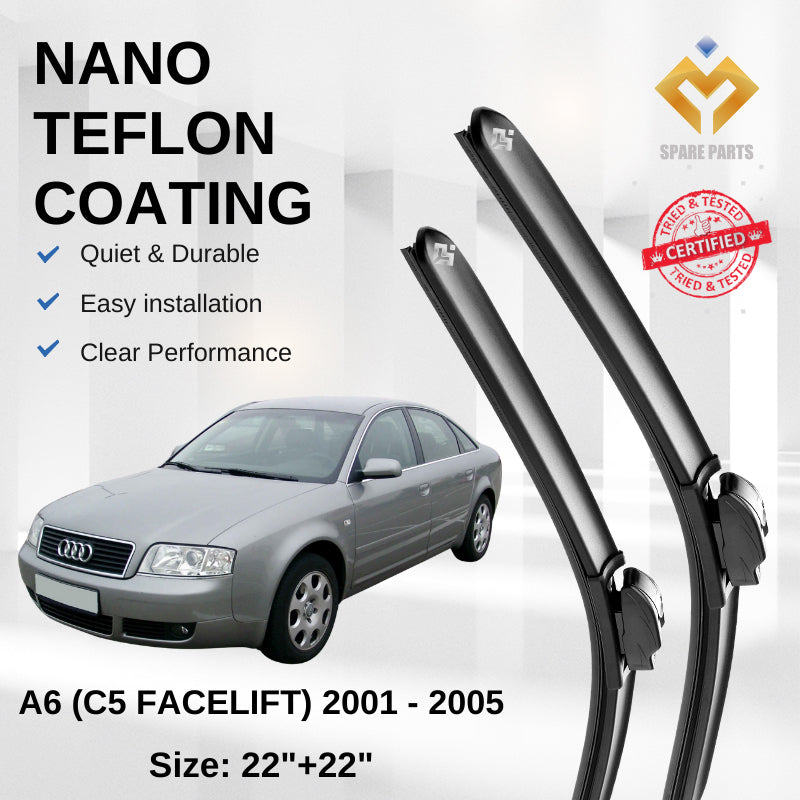 Audi A6 C5 FACELIFT (2001-2005) Premium Japan Tech Car Wiper 22”+22” Type 09 Clip, Free Microfibre Cleaning Cloth