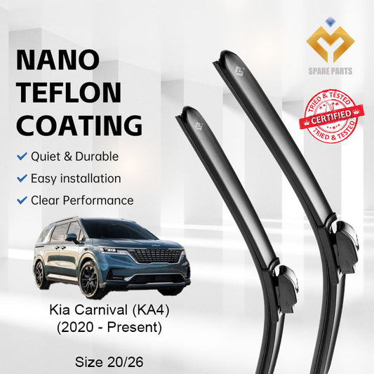 Kia Carnival 4th Gen KA4 2020 Premium Quality Japan Tech Car Wiper 1set 20"+26" U Hook Free Microfibre Cloth