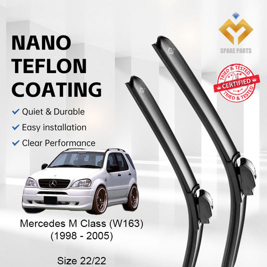 Mercedes M Class 1998-2005 W163 Premium Quality Japan Tech Car Wiper 1set 22"+22" U Hook-Includes Free Microfibre Cloth!