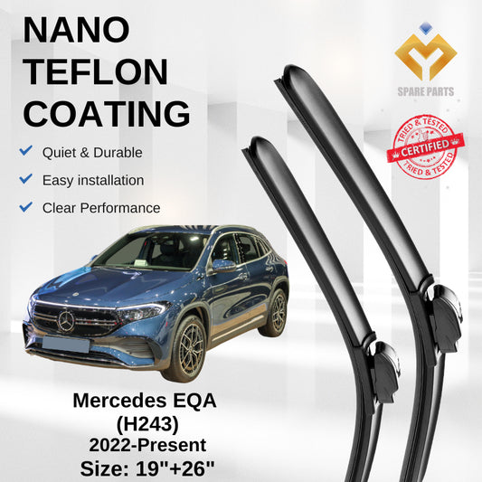 Mercedes EQA H243 2022-Present Premium Quality Japan Tech Car Wiper 1set 19"+26" Type 11 Clip-Includes Free Gift