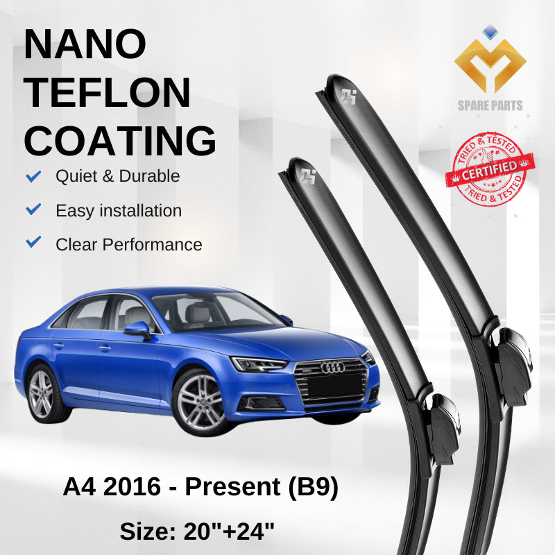 Audi A4 B9 (2016-Present) Premium Japan Tech Car Wiper 20”+24” Type 04 Clip, Free Microfibre Cleaning Cloth