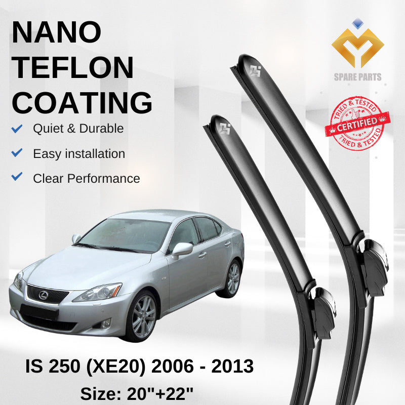 Lexus IS 250 XE20 (2006-2013) Premium Japan Tech Car Wiper 20"+22" Universal Hook, Free Microfibre Cleaning Cloth