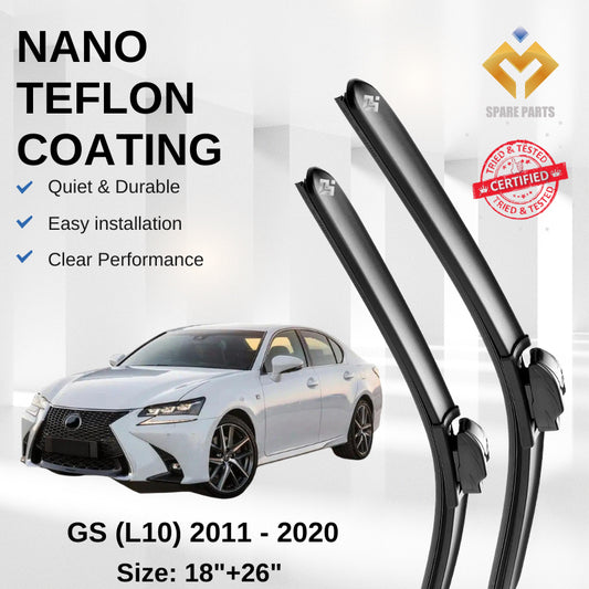 Lexus GS L10 (2011-2020) Premium Japan Tech Car Wiper 18"+26" Universal Hook, Free Microfibre Cleaning Cloth