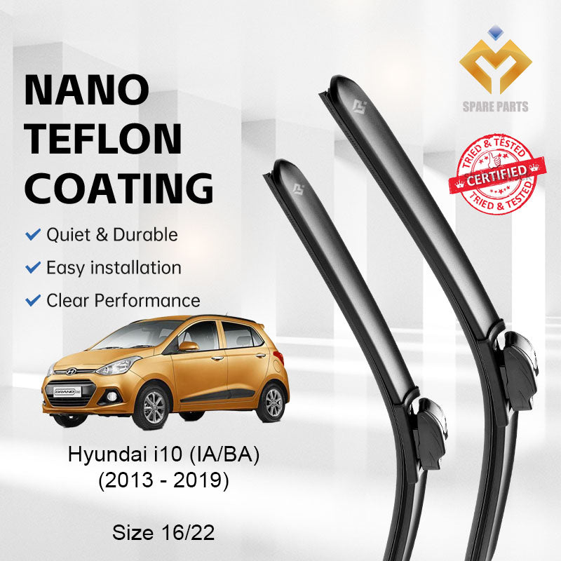 Hyundai i10 1st/2nd Gen 2007/2013 Premium Quality Japan Tech Car Wiper 1set 16"+22" Universal Hook-Free Microfibre Cloth
