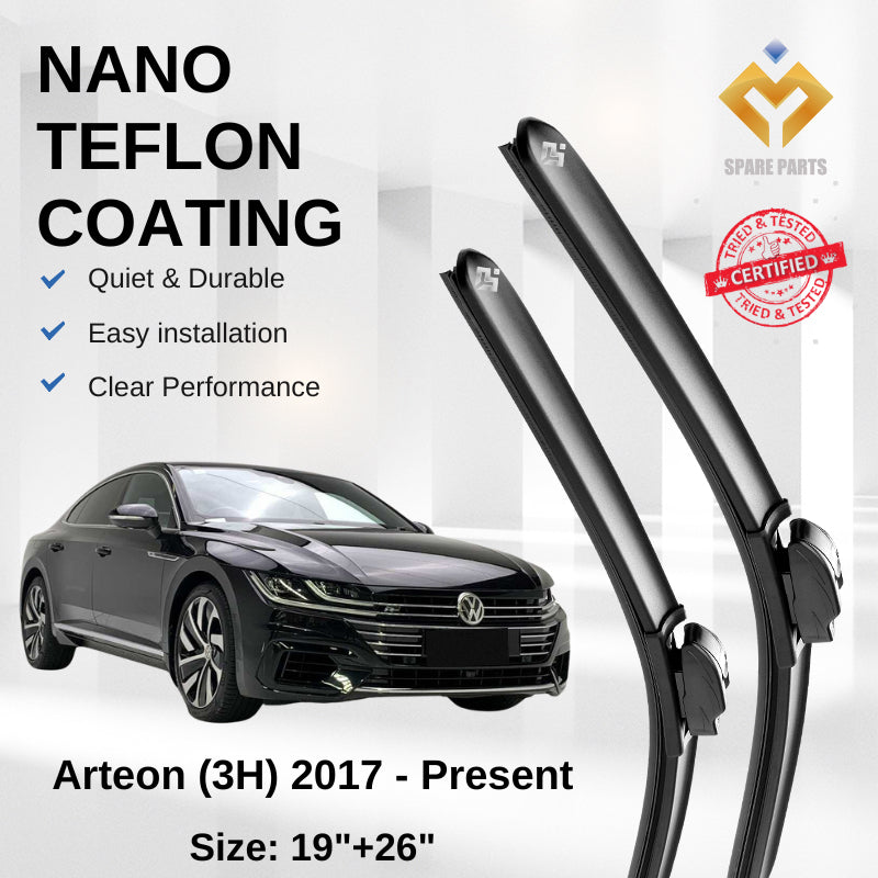 Volkswagen Arteon 3H (2017-Present) Premium Japan Tech Car Wiper 19”+26” Type 04 Clip, Free Microfibre Cleaning Cloth