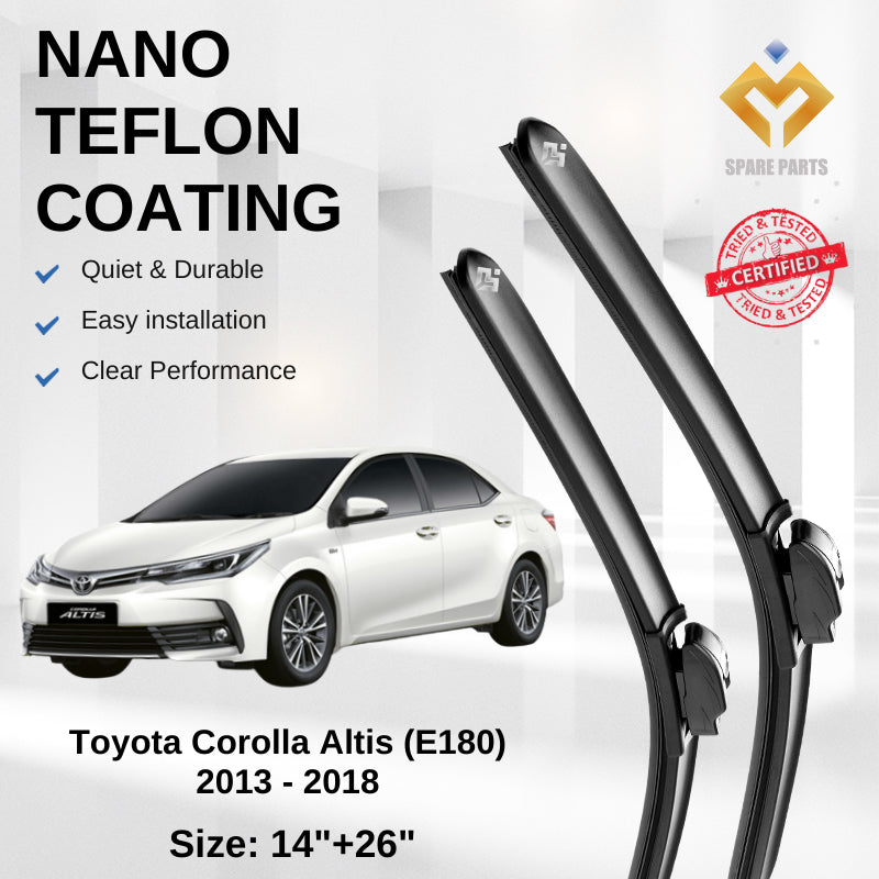 Toyota Corolla Altis Premium Japan Tech Car Wiper Accessories 14”+26” Universal Hook–Includes Free Microfibre Cloth!