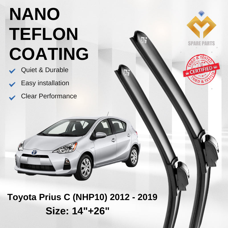 Toyota Wish PriusC Premium Quality Japan Nano Car Wiper 1set 14"+26"U Hook Free Microfibre Cloth