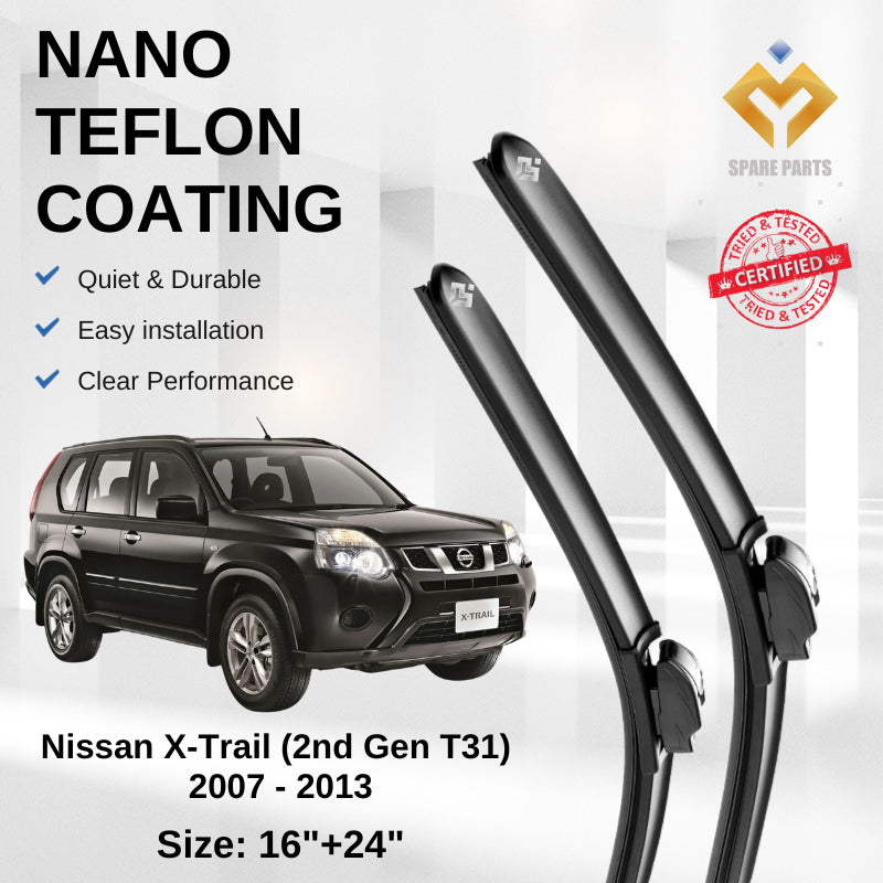 Nissan X Trial 1st 2nd Gen Premium Quality Japan Tech Car Wiper 1set 16"+24" U Hook Free Microfibre Cloth
