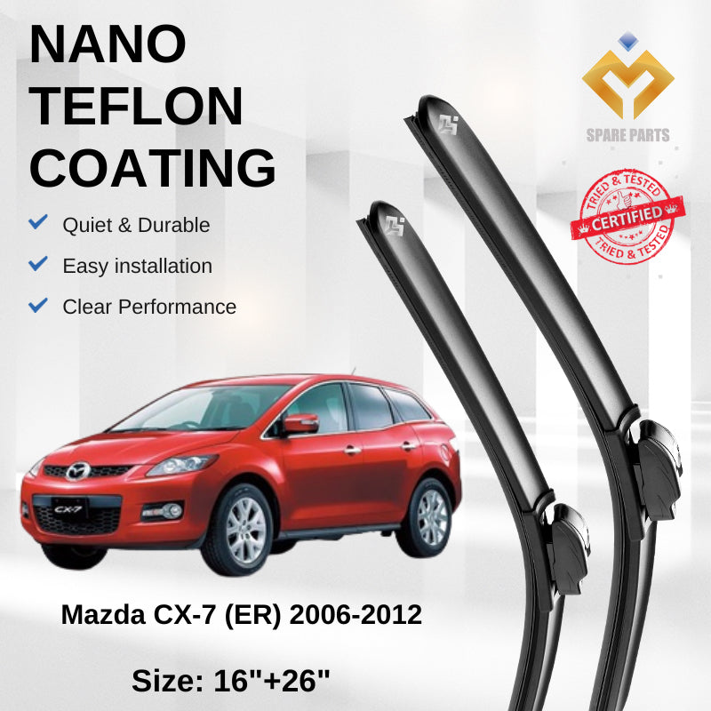 Mazda CX7 2006 Premium Quality Japan Tech Car Wiper 1set 16"+26" U Hook Free Microfibre Cloth