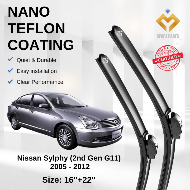 Nissan Sylphy 2nd Gen G11 2005 Premium Quality Japan Tech Car Wiper 1set 16"+22" U Hook Free Microfibre Cloth