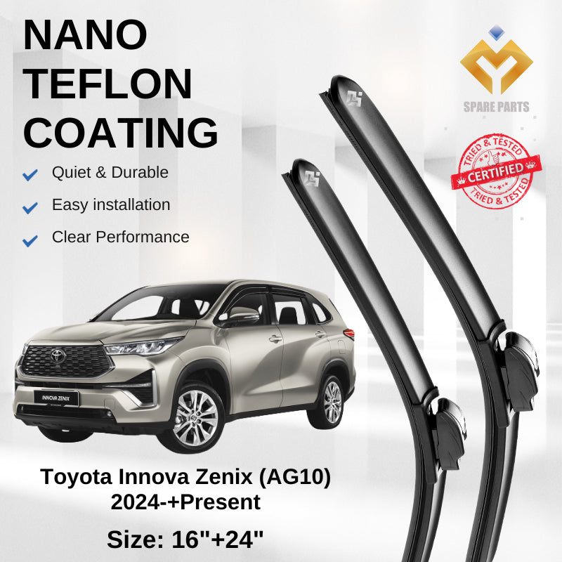 Toyota Innova Zenix (AG10) Premium Japan Tech Car Wiper Accessories 16”+24” Universal Hook–Includes Free Microfibre Clot