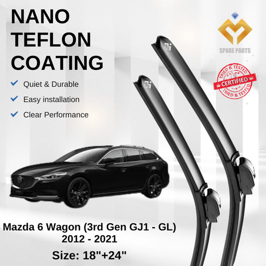 Mazda 6 Sedan & Touring 3rd Gen Premium Japan Tech Car Wiper Accessories 18”+24” Universal Hook–Includes Free Gift!