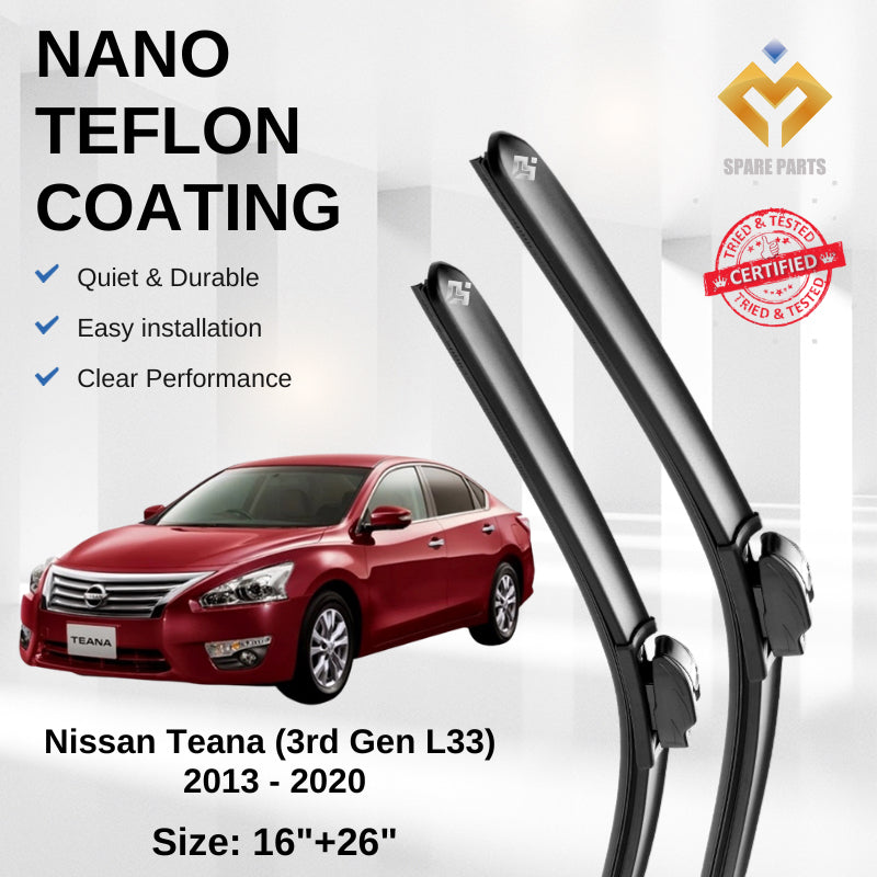 Nissan Teana 3rd Gen L33 2013 Premium Quality Japan Tech Car Wiper 1set 16"+26" U Hook Free Microfibre Cloth