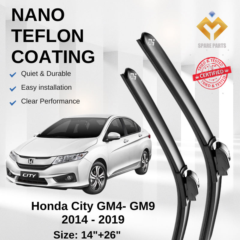 Honda City 2014-2019 Hatchback Premium Quality Japan Tech Car Wiper 1set 14"+26" U Hook Free Microfibre Cloth