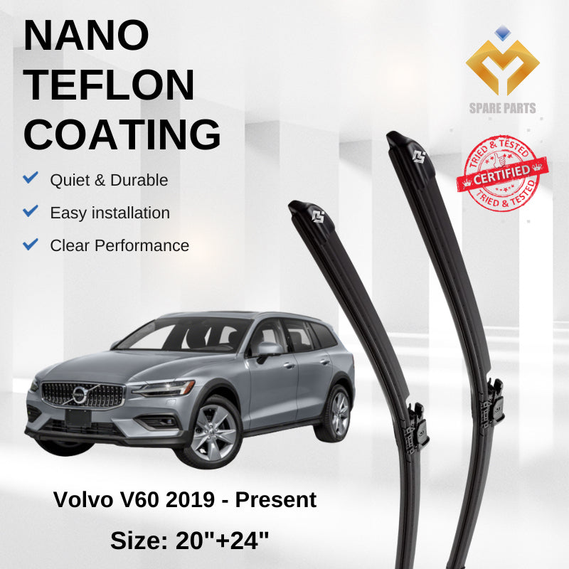 Volvo V60 2019 - Present Premium Quality Japan Tech Car Wiper with Spray Nozzle 1set 20"+24"-Includes Free Gift