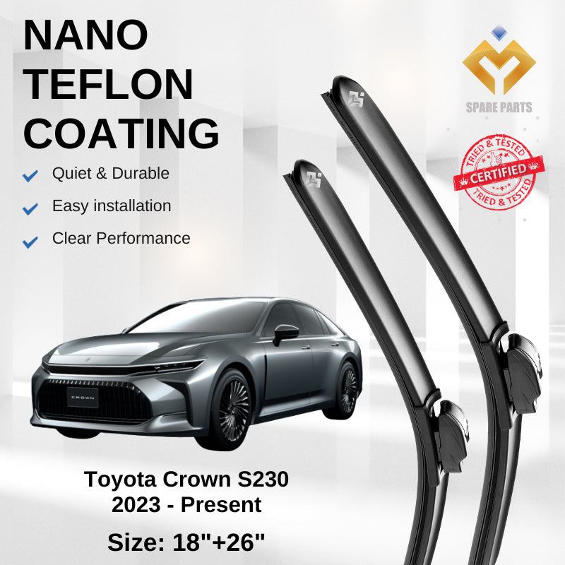 Toyota Crown S230, 2023-Present Premium Japan Tech Car Wiper Accessories 18”+26” Universal Hook–Includes Free Microfibre