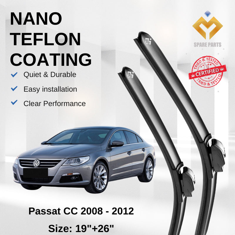 Volkswagen Passat CC (2008-2012) Premium Japan Tech Car Wiper 19”+26” Type 01 Clip, Free Microfibre Cleaning Cloth