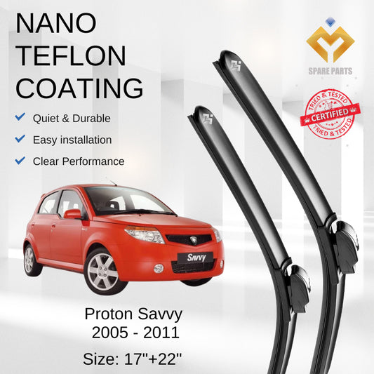 Proton Savvy 2005-2011 Premium Quality Japan Tech Car Wiper Accessories 17"+22" Universal Hook Free Microfibre Cloth