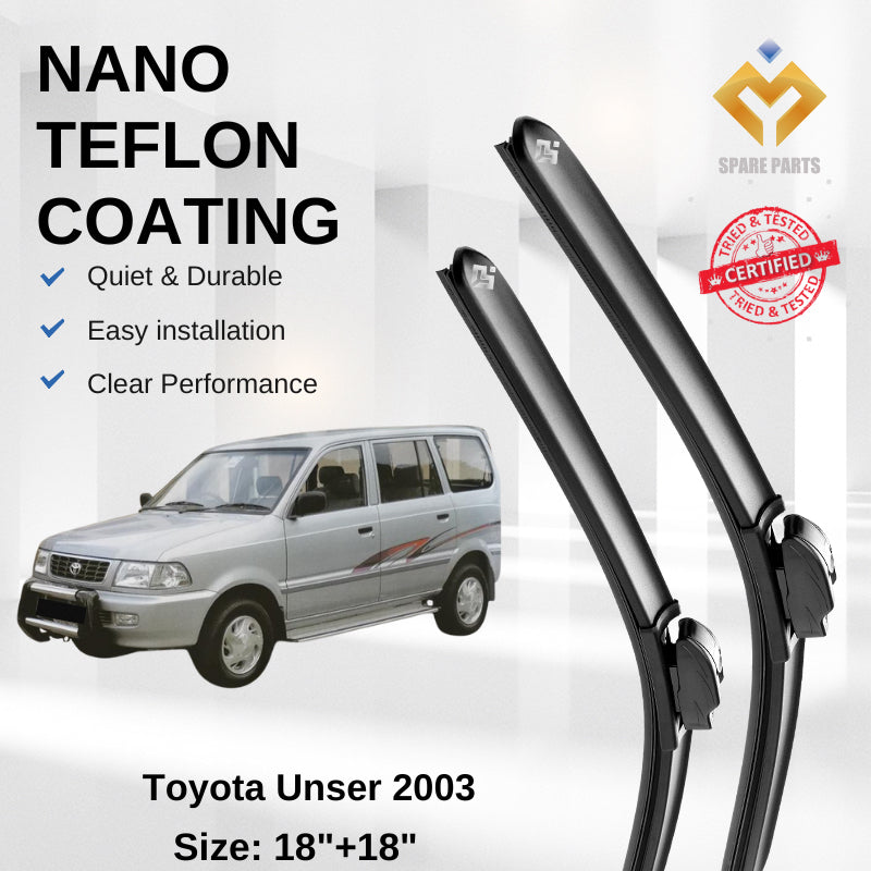 Toyota Unser 2003 Premium Japan Tech Car Wiper Accessories 18”+18” Universal Hook–Includes Free Microfibre Cloth!