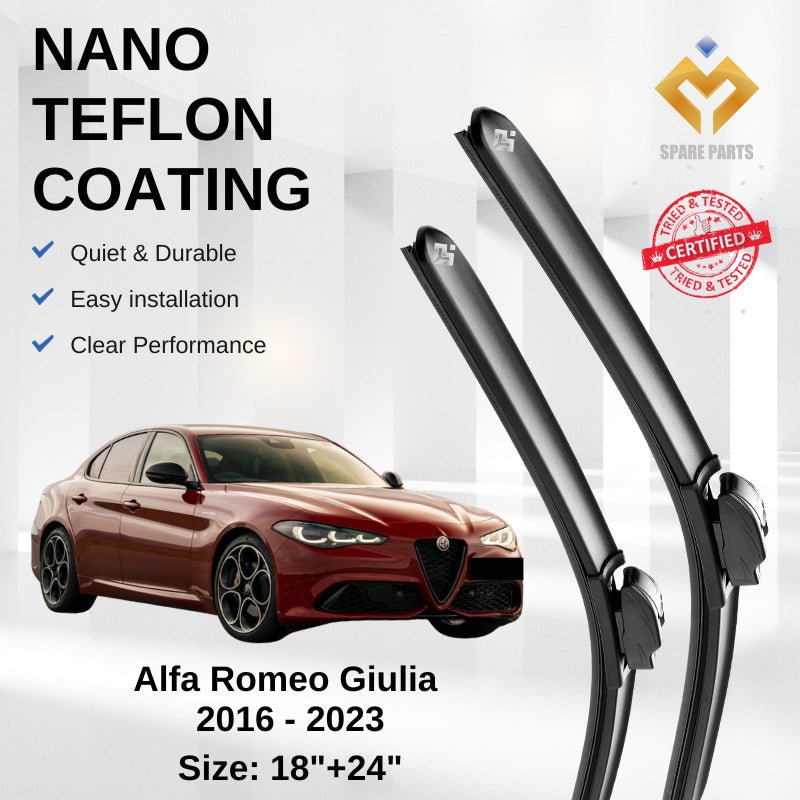 Alfa Romeo Giulia 2016-2023 Premium Japan Tech Car Wiper Accessories 18”+24” Type 02 Clip- Includes Free Gift