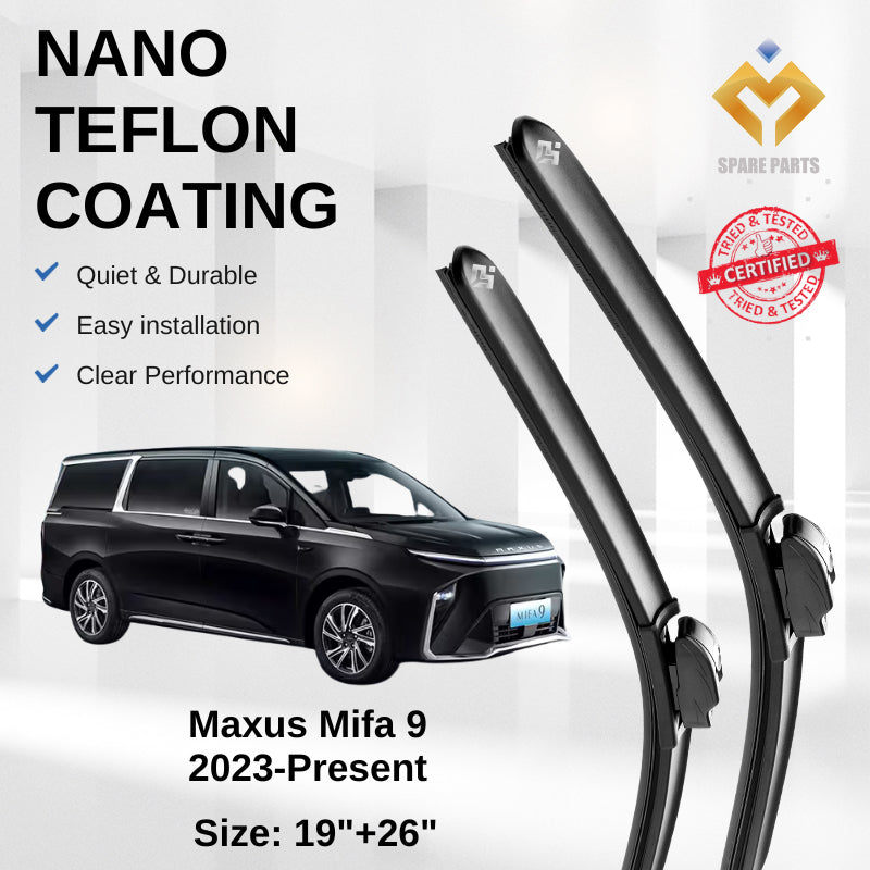 Maxus MIFA 9 2023-Present Premium Japan Tech Car Wiper Accessories 19”+26” Type 14 Clip- Includes Free Microfibre Cloth