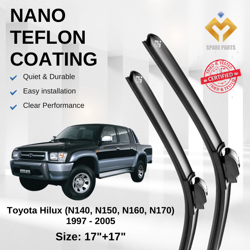 Toyota Hilux 1997-2005 Premium Japan Tech Car Wiper Accessories 17”+17” Universal Hook–Includes Free Microfibre Cloth!