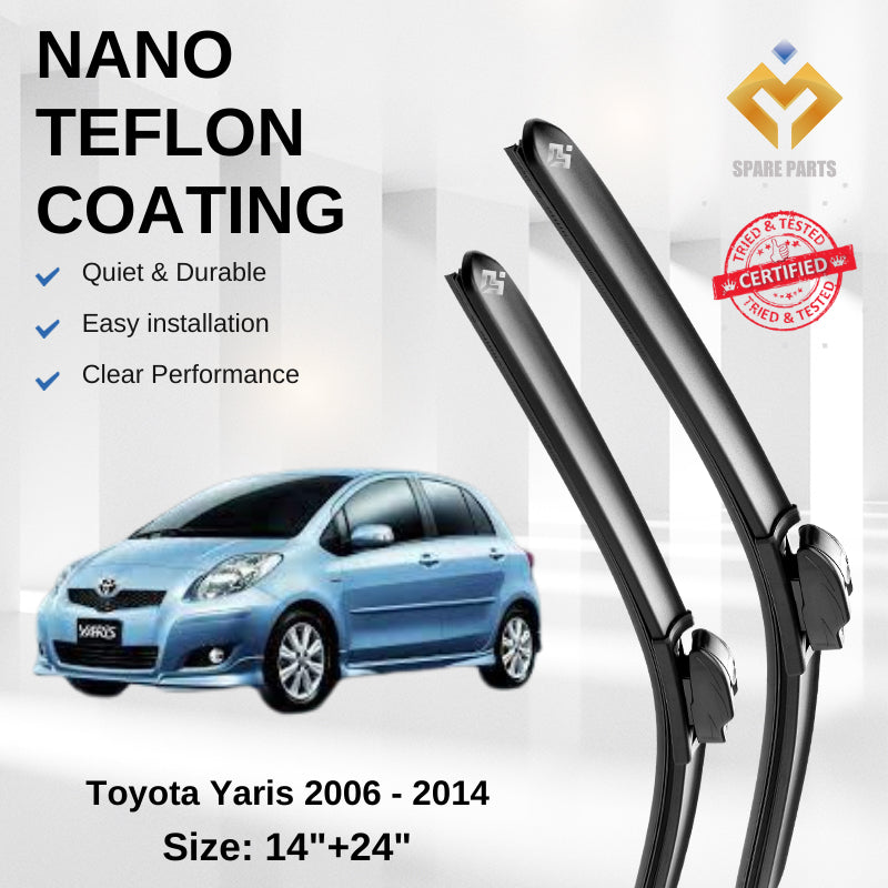 Toyota Yaris 2006-Present Premium Japan Tech Car Wiper Accessories 14”+24” Universal Hook–Includes Free Microfibre Cloth