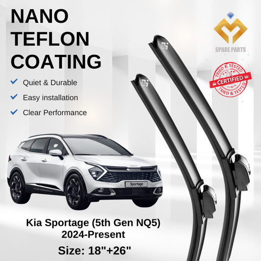 Kia Sportage 5th Gen NAT 2024 Premium Quality Japan Tech Car Wiper Accessories 18"+26" U Hook,Free Microfibre Cloth