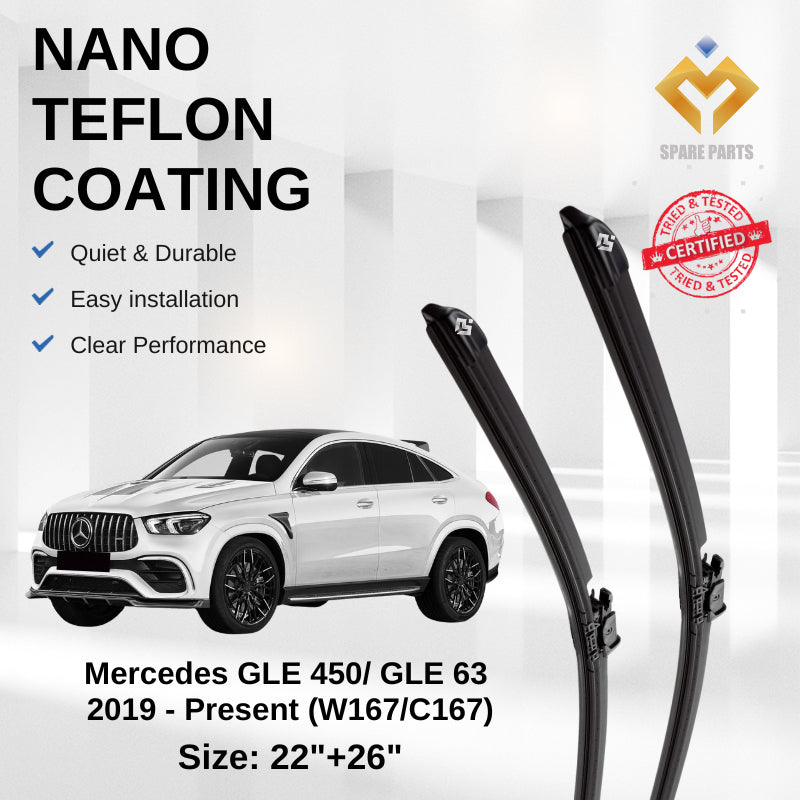 Mercedes GLE 450/63 2019 (W167/C167) Premium Quality Japan Tech Car Wiper with Spray Nozzle 1set 22"+26"-Includes Gift