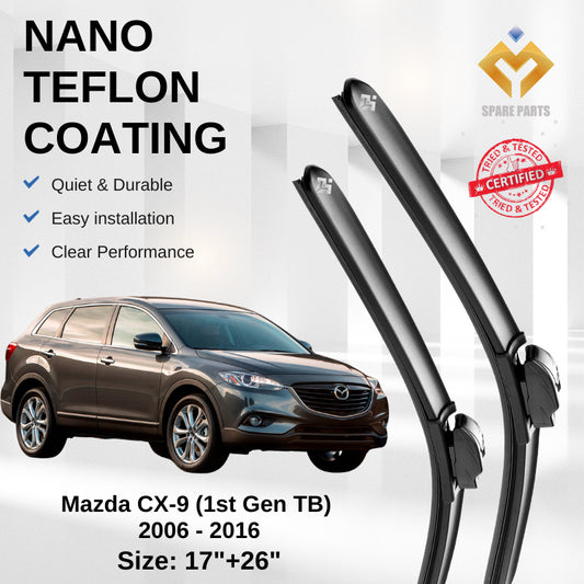 Mazda CX9 1st Gen TB 2006 Premium Japan Tech Car Wiper Accessories 17"+26” Universal Hook–Includes Free Microfibre Cloth